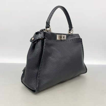 Fendi Handbag Selleria Leather Black Silver 2-Way Bag — view 2