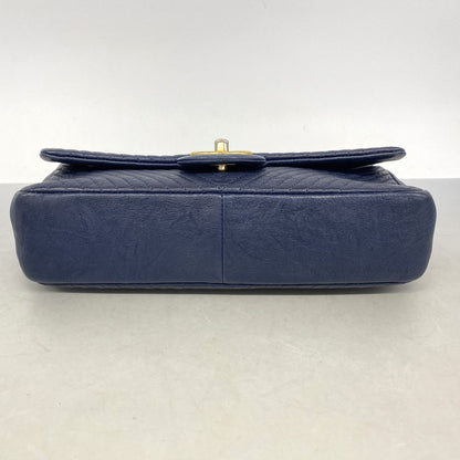 Chanel Shoulder Bag Chevron Leather Navy Gold — view 3