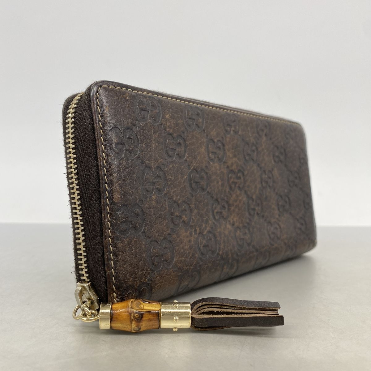 Gucci Wallet Guccissima Bamboo Leather Brown Champagne Gold — view 2
