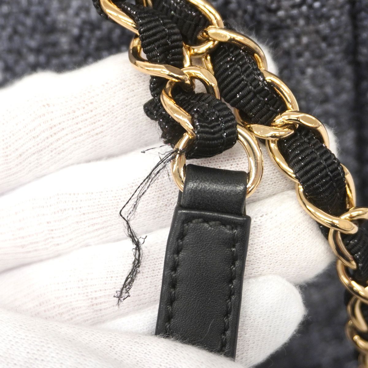 Chanel Chain Tote Bag Deauville Raffia Gray Champagne Gold — view 7