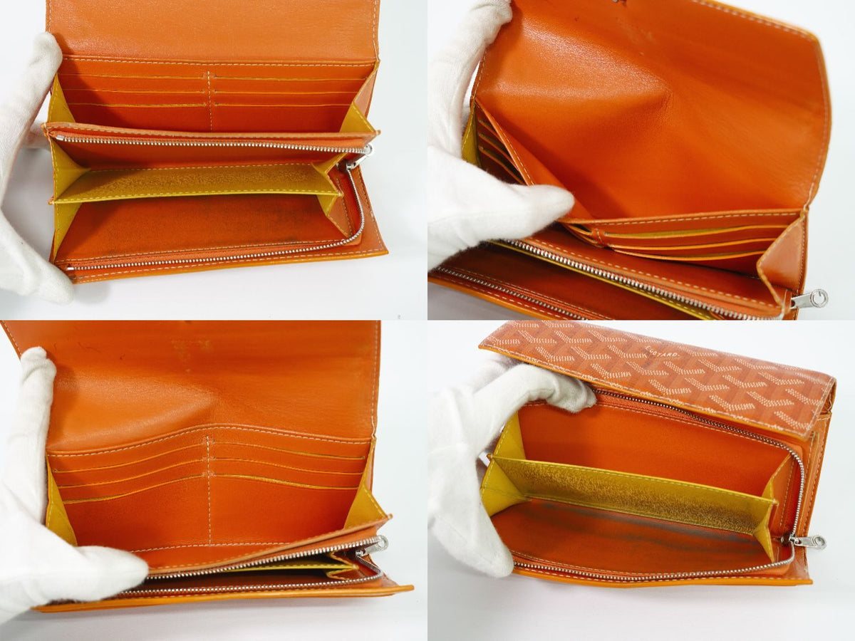 Goyard Richelieu Herringbone Pattern Bifold Wallet Orange — view 7