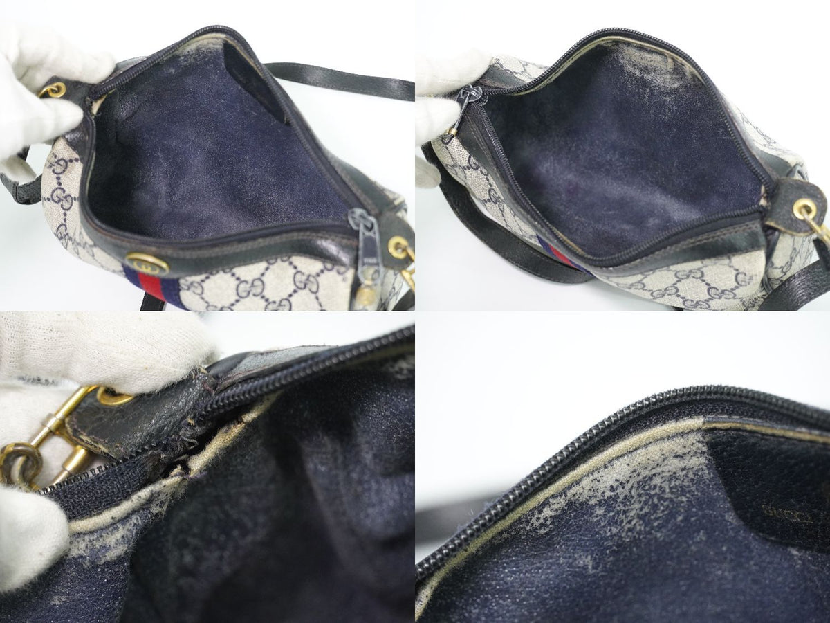 Gucci Vintage Sherry Line GG Supreme 2-Way Shoulder Bag Clutch Pochette Navy — view 8