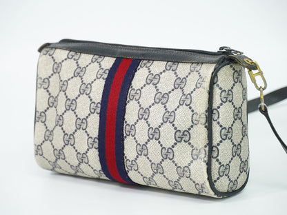 Gucci Vintage Sherry Line GG Supreme 2-Way Shoulder Bag Clutch Pochette Navy — view 2