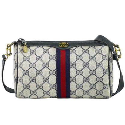 Gucci Vintage Sherry Line GG Supreme 2-Way Shoulder Bag Clutch Pochette Navy
