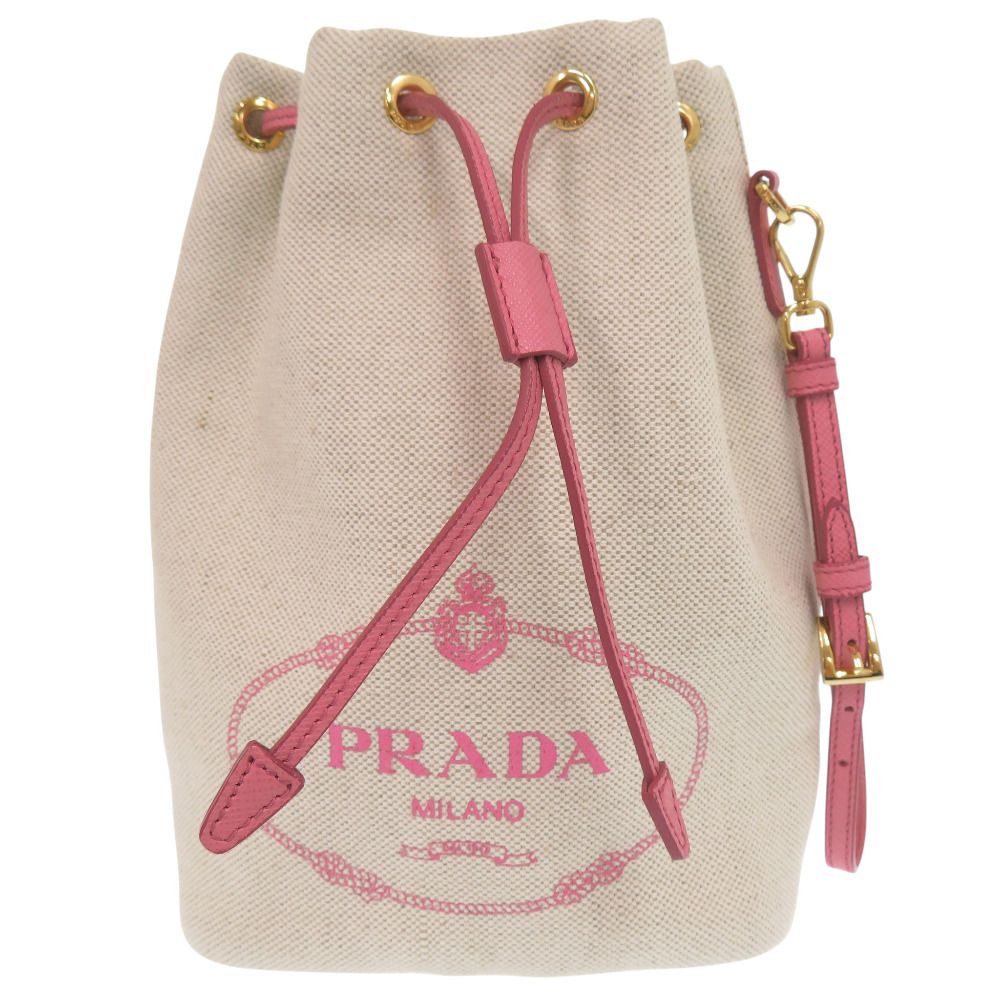 Prada Drawstring Canvas Beige Pink Pouch