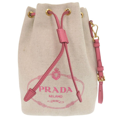 Prada Drawstring Canvas Beige Pink Pouch