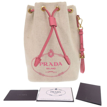 Prada Drawstring Canvas Beige Pink Pouch — view 2
