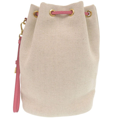 Prada Drawstring Canvas Beige Pink Pouch — view 3