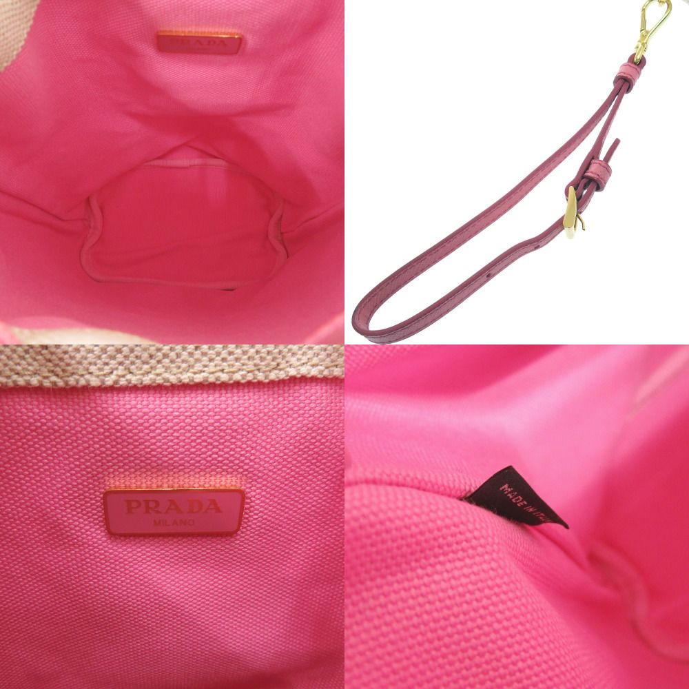 Prada Drawstring Canvas Beige Pink Pouch — view 6