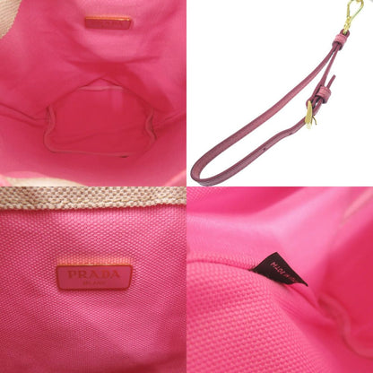 Prada Drawstring Canvas Beige Pink Pouch — view 6
