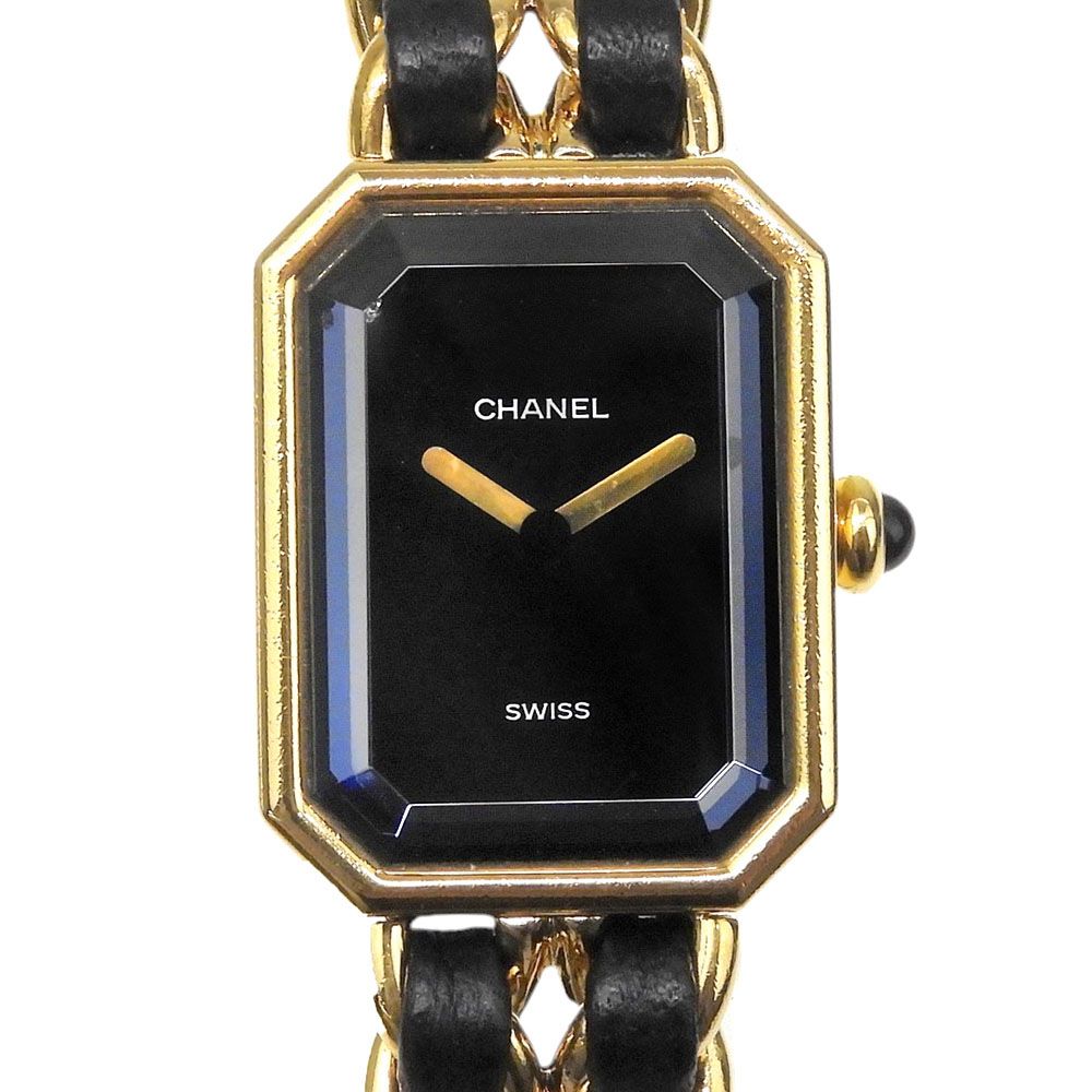 Chanel Premiere M Gold Plated Leather Quartz Analog Display Black Dial Watch