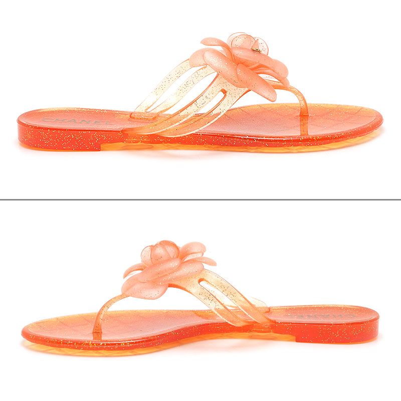 Chanel Camellia Beach Sandals Glitter Orange — view 2