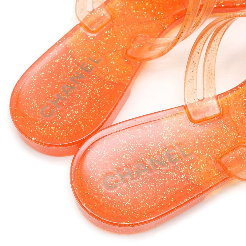 Chanel Camellia Beach Sandals Glitter Orange — view 4