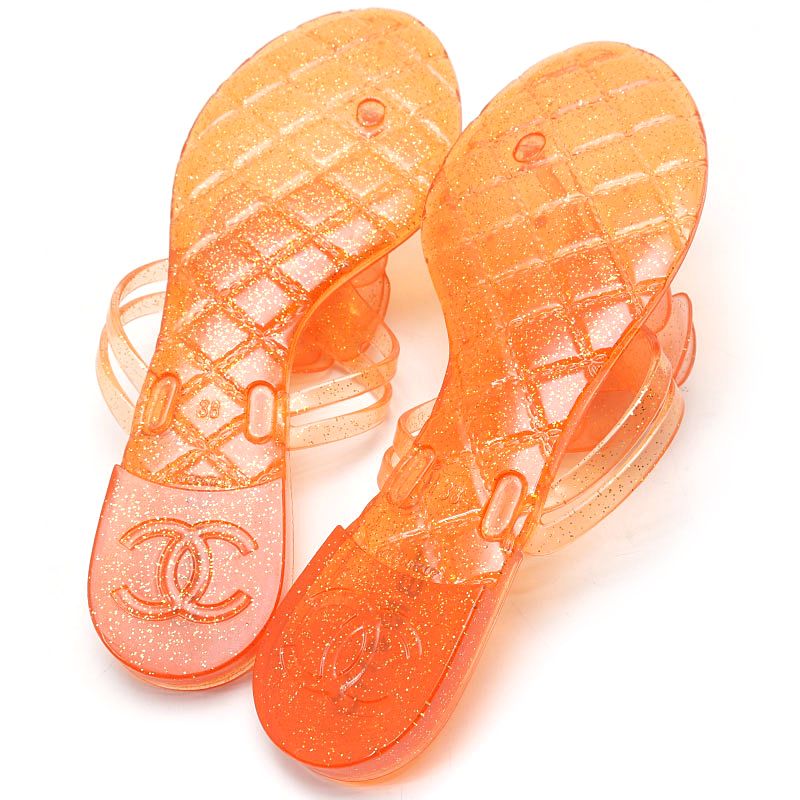 Chanel Camellia Beach Sandals Glitter Orange — view 6