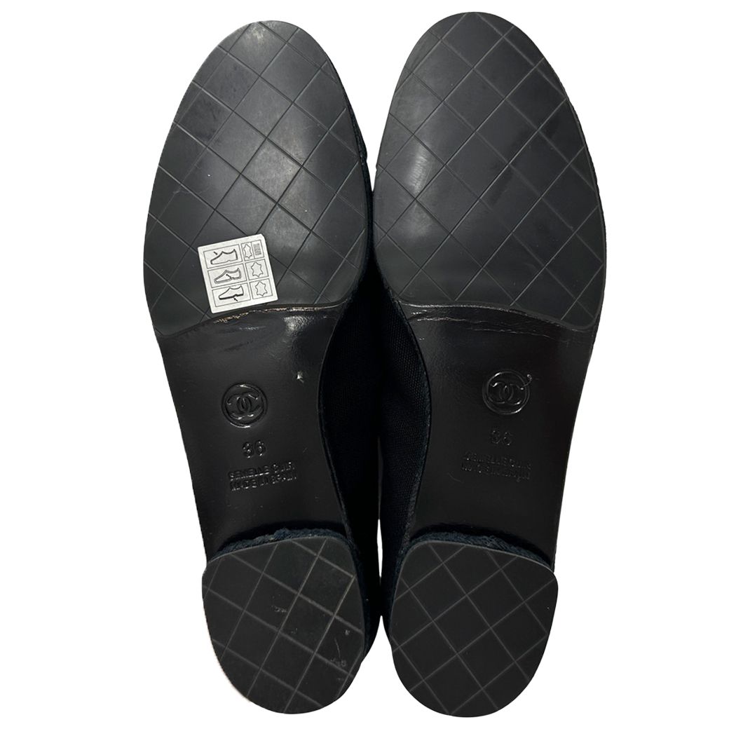 Chanel Pumps CC Logo Canvas Ballet Shoes Black White Flat Ribbon — view 6