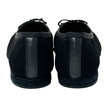 Chanel Pumps CC Logo Canvas Ballet Shoes Black White Flat Ribbon — view 5