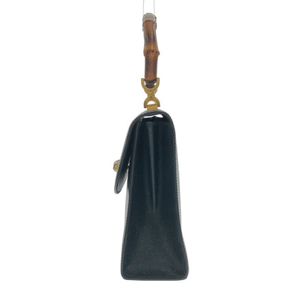 Gucci Vintage Bamboo Handle Leather Bag Blue — view 3