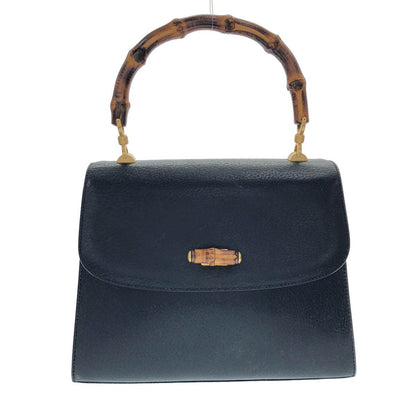 Gucci Vintage Bamboo Handle Leather Bag Blue