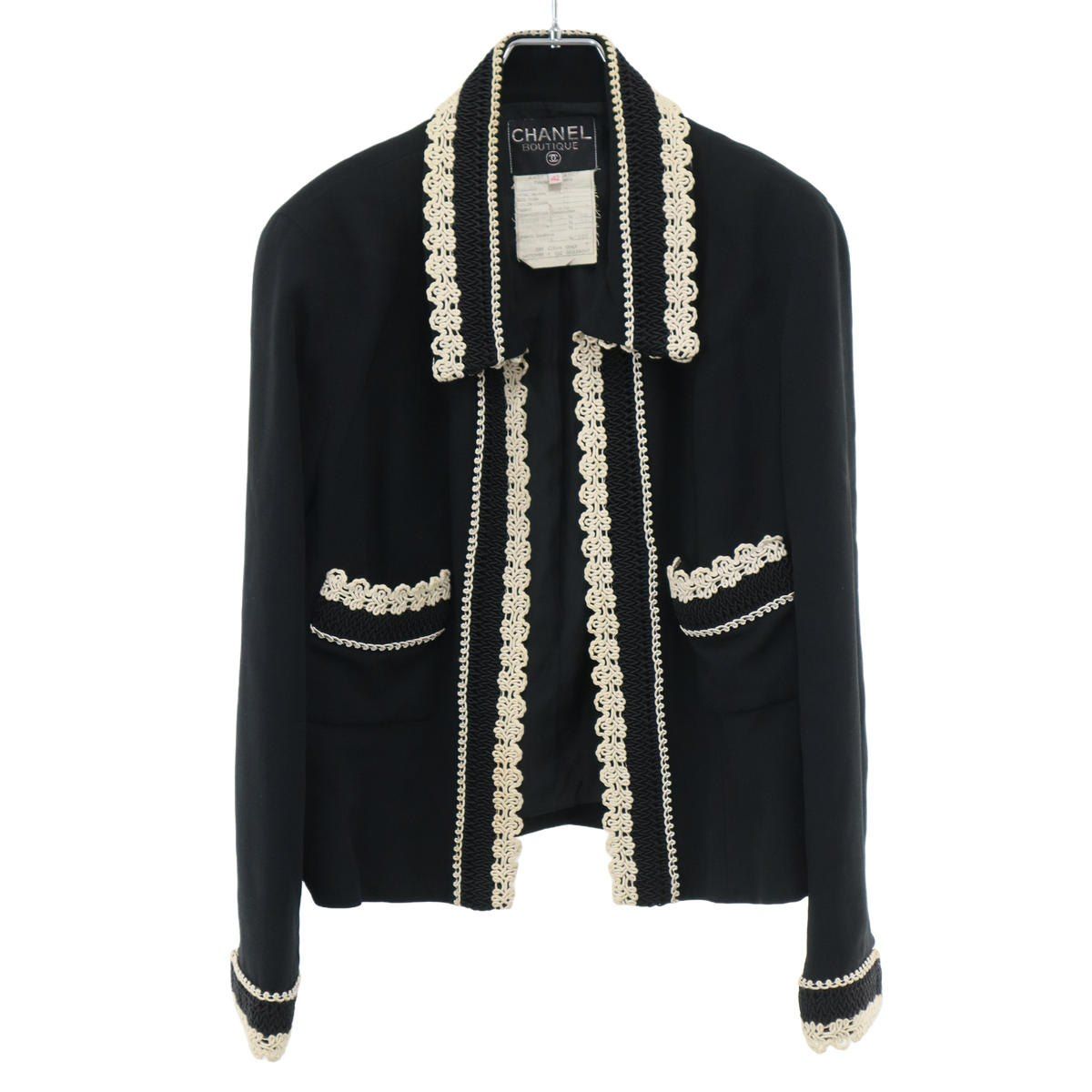 Chanel Vintage Embroidery Trim Jacket Black 42