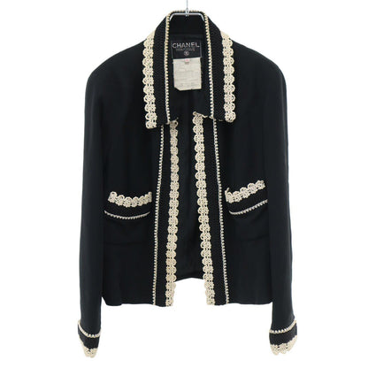 Chanel Vintage Embroidery Trim Jacket Black 42