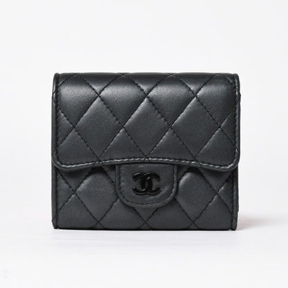 Chanel Classic Small Flap Wallet Trifold CC Logo So Black