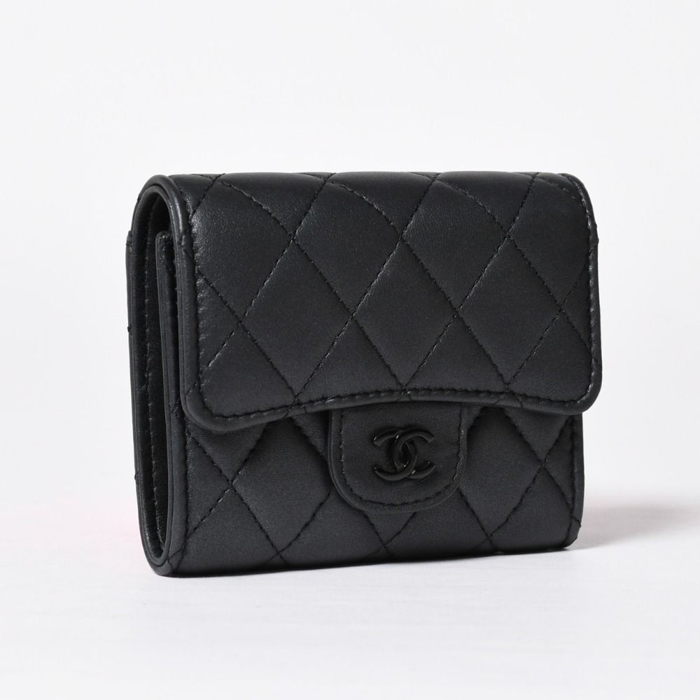 Chanel Classic Small Flap Wallet Trifold CC Logo So Black — view 3