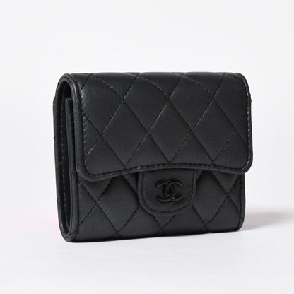 Chanel Classic Small Flap Wallet Trifold CC Logo So Black — view 3