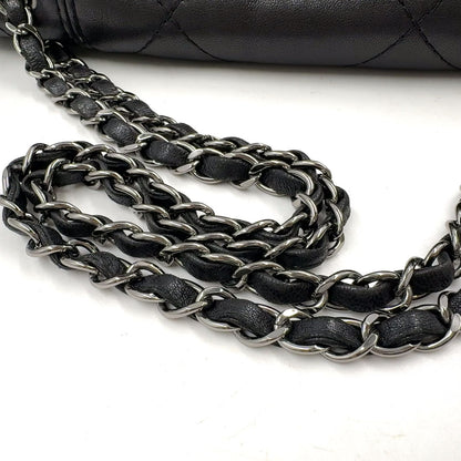 Chanel Diamond Stitch Lambskin Black Chain Shoulder Bag Silver — view 7