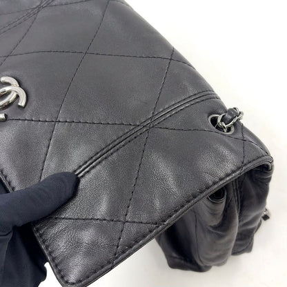 Chanel Diamond Stitch Lambskin Black Chain Shoulder Bag Silver — view 8