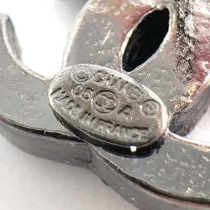 Chanel CC Logo Metal Rhinestone Black Red Earrings Silver — view 3