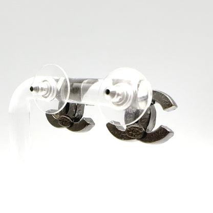 Chanel CC Logo Metal Rhinestone Black Red Earrings Silver — view 2