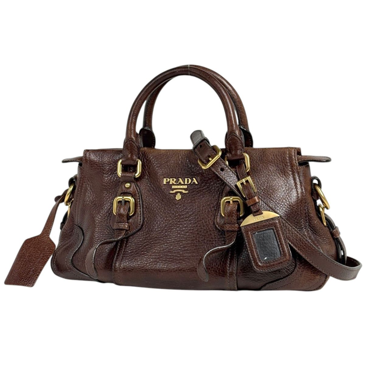 Prada Handbag 2-Way Leather Brown