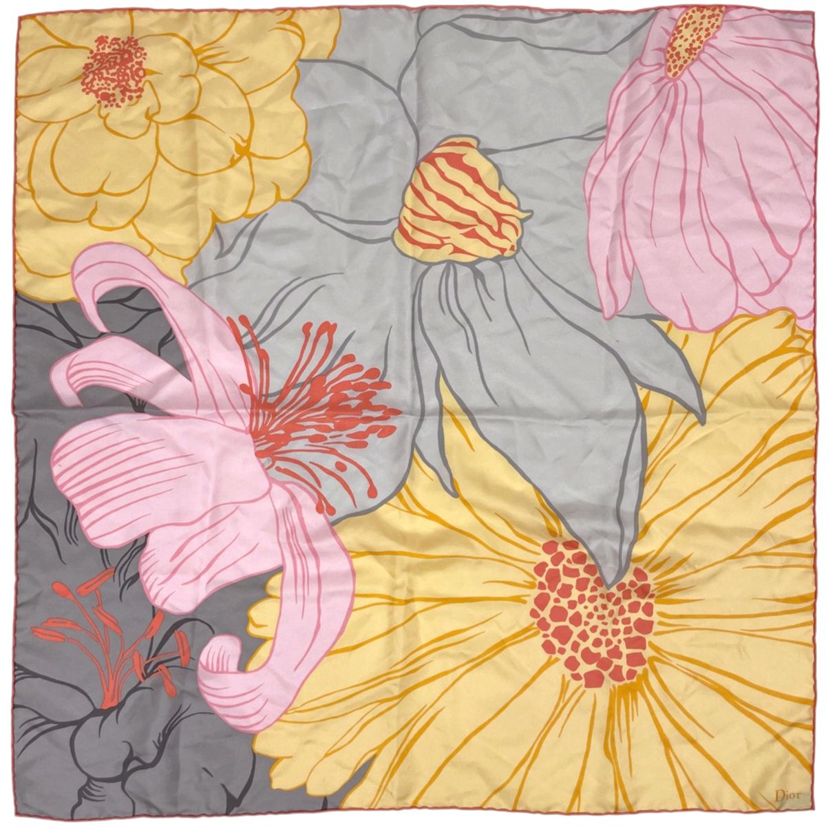 Dior Scarf Flower Silk Yellow Multicolor