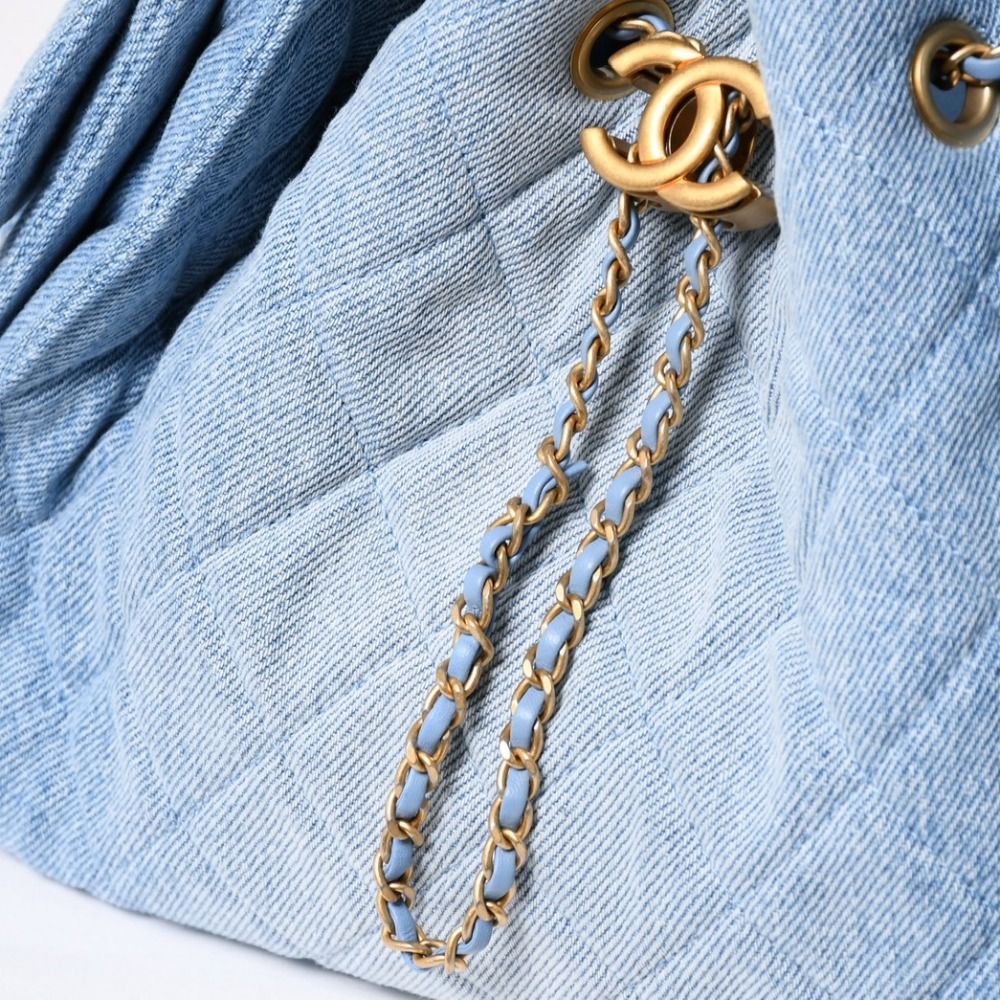 Chanel 25 Small Handbag CC Logo Denim Leather Blue — view 6
