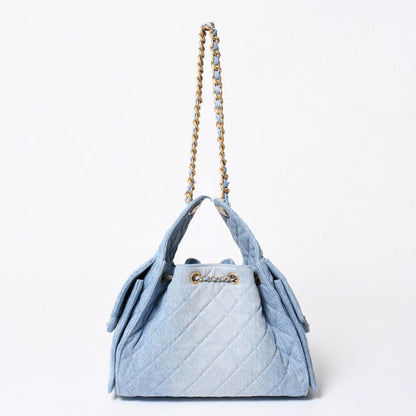 Chanel 25 Small Handbag CC Logo Denim Leather Blue — view 2
