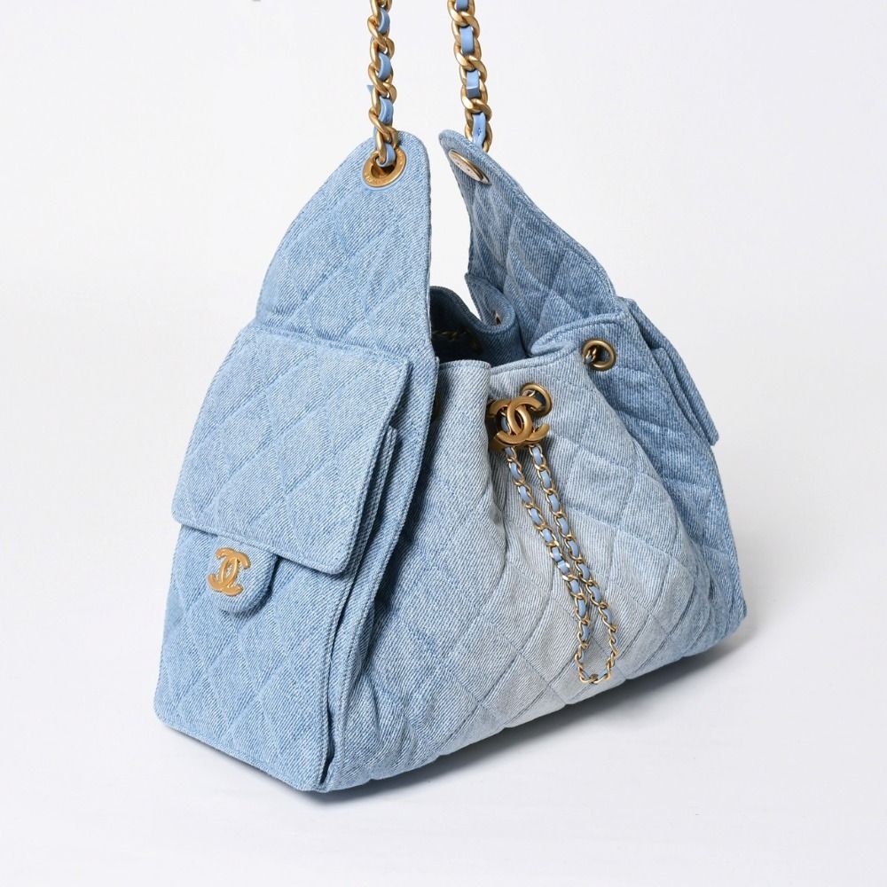 Chanel 25 Small Handbag CC Logo Denim Leather Blue — view 3