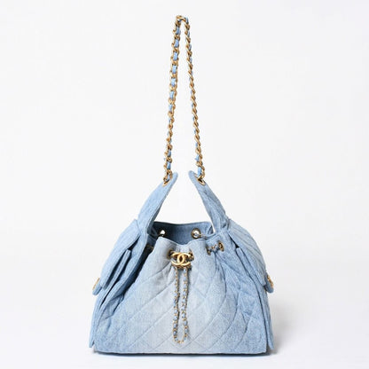 Chanel 25 Small Handbag CC Logo Denim Leather Blue