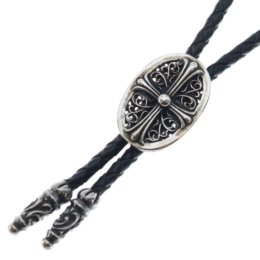 Chrome Hearts Bolotie Ovaltiny Tiny Classic Oval Cross Loop Tie Silver Black