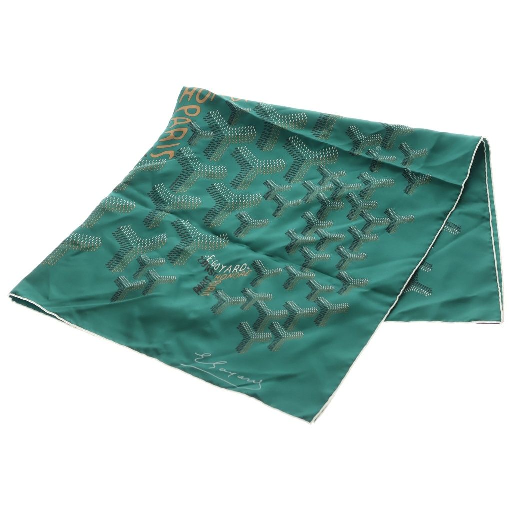 Goyard Scarf Large Herringbone Pattern Logo Silk Green