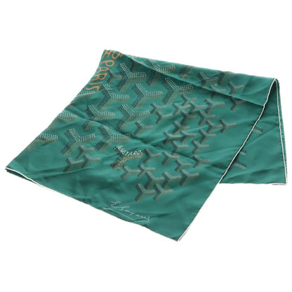 Goyard Scarf Large Herringbone Pattern Logo Silk Green