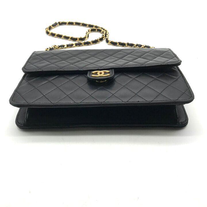 Chanel CC Logo Quilted Push Lock Lambskin Chain Shoulder Bag Black — view 4