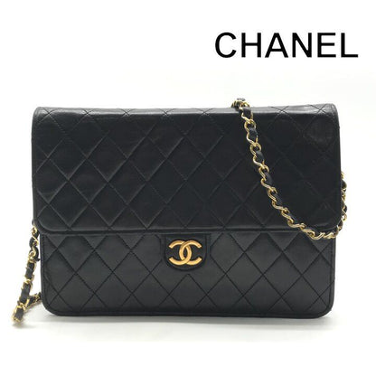 Chanel CC Logo Quilted Push Lock Lambskin Chain Shoulder Bag Black