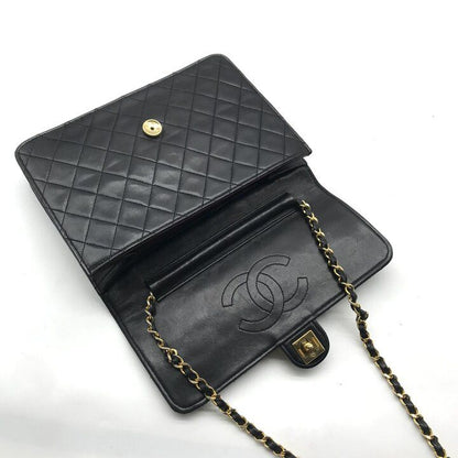 Chanel CC Logo Quilted Push Lock Lambskin Chain Shoulder Bag Black — view 8