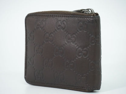 Gucci Guccissima Leather Zip Around Bifold Folded Wallet Compact Brown — view 2