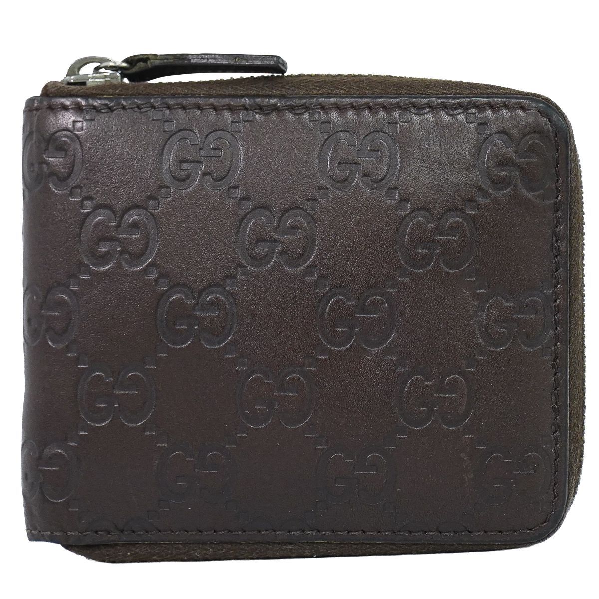 Gucci Guccissima Leather Zip Around Bifold Folded Wallet Compact Brown
