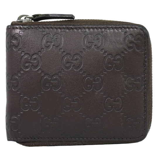 Gucci Guccissima Leather Zip Around Bifold Folded Wallet Compact Brown