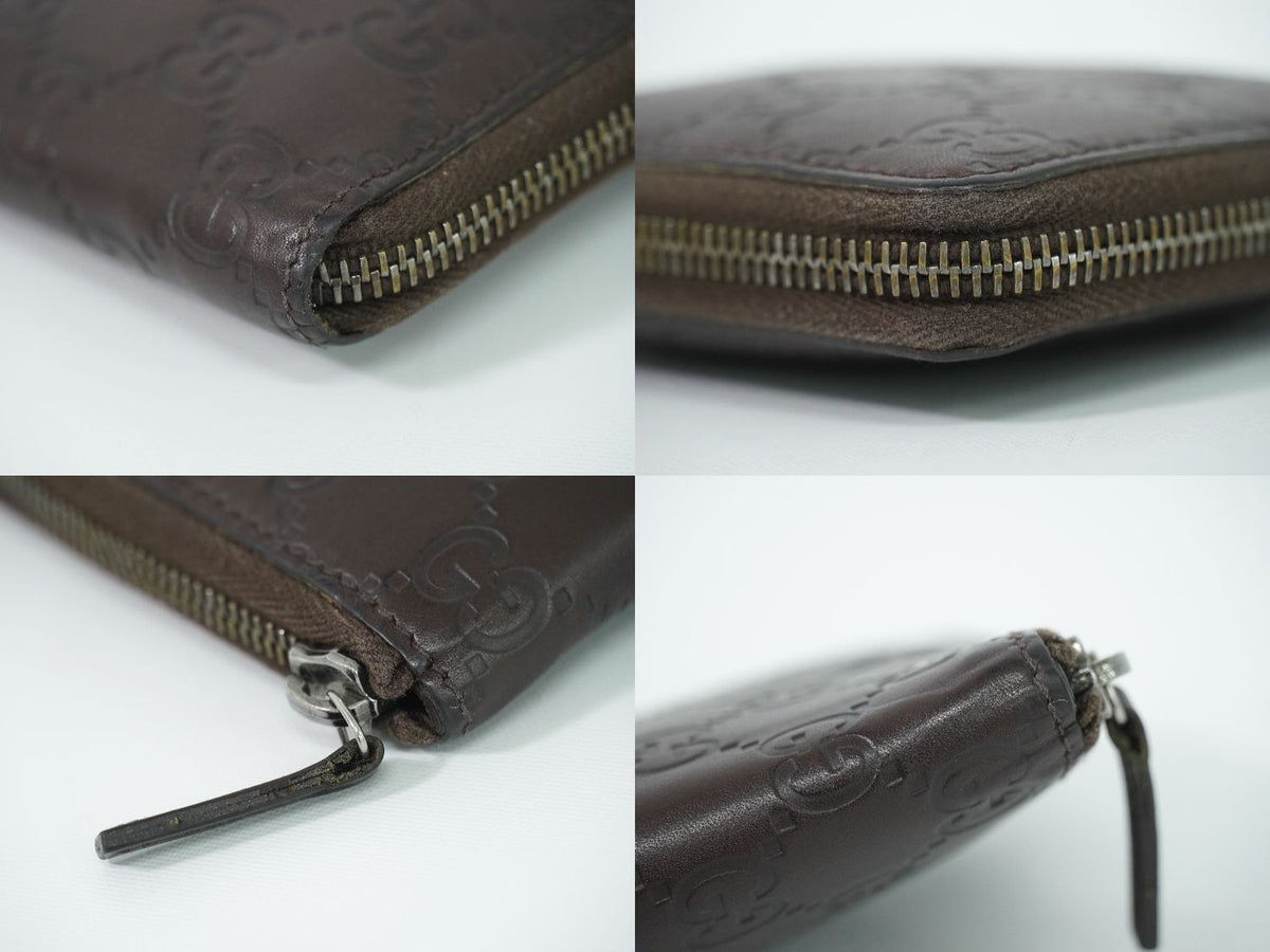 Gucci Guccissima Leather Zip Around Bifold Folded Wallet Compact Brown — view 6