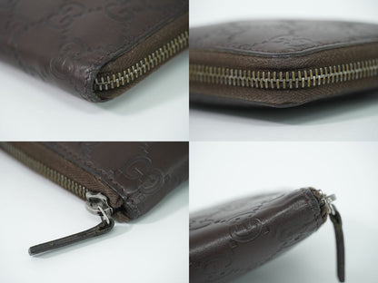 Gucci Guccissima Leather Zip Around Bifold Folded Wallet Compact Brown — view 6