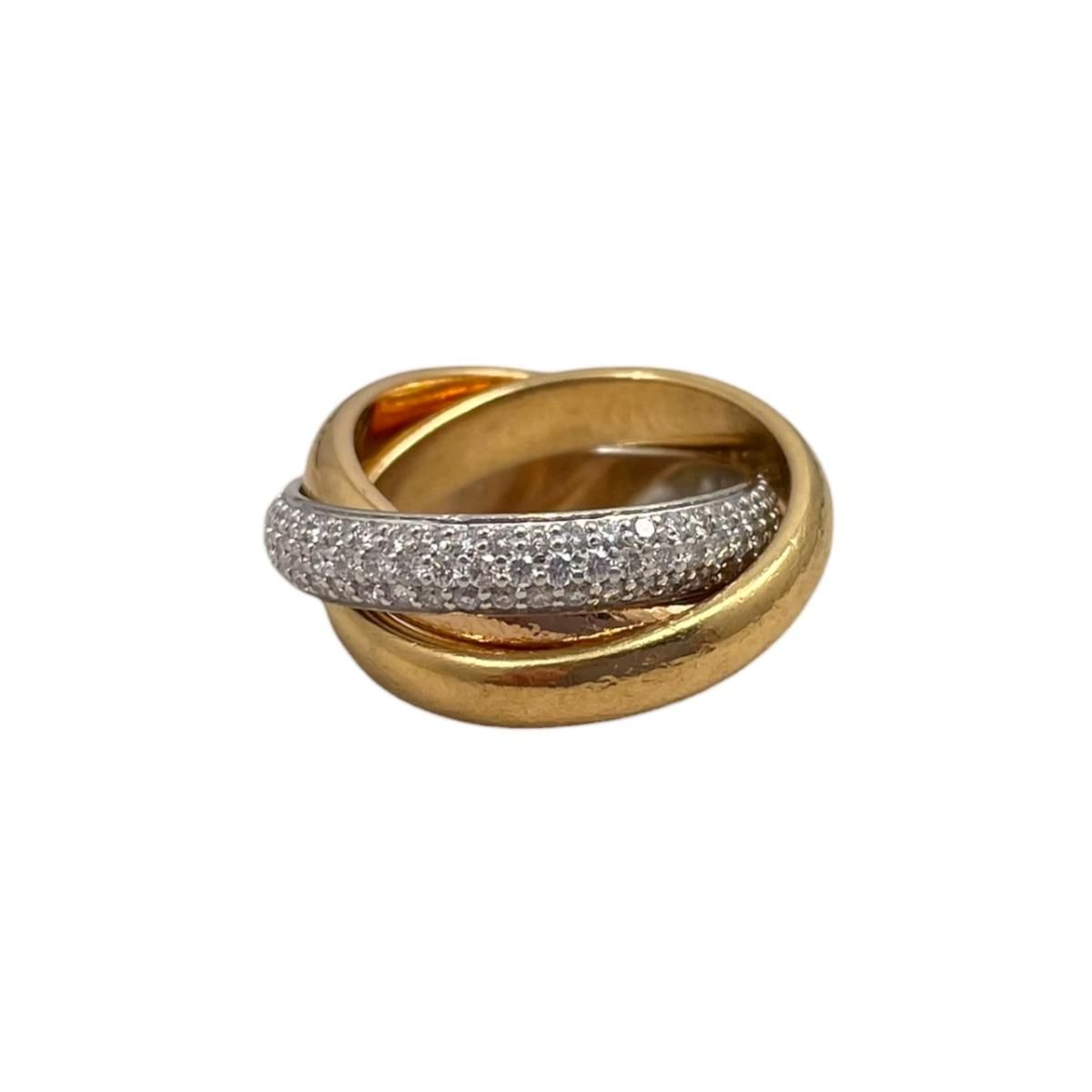 Cartier Ring Trinity Classic Model Semi Pave Setting 49 White Pink Yellow Gold — view 4