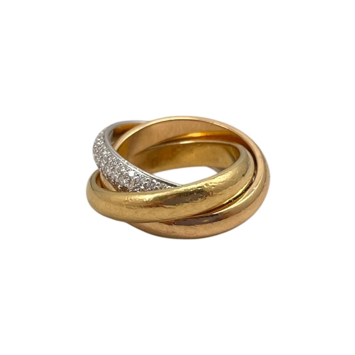 Cartier Ring Trinity Classic Model Semi Pave Setting 49 White Pink Yellow Gold — view 3